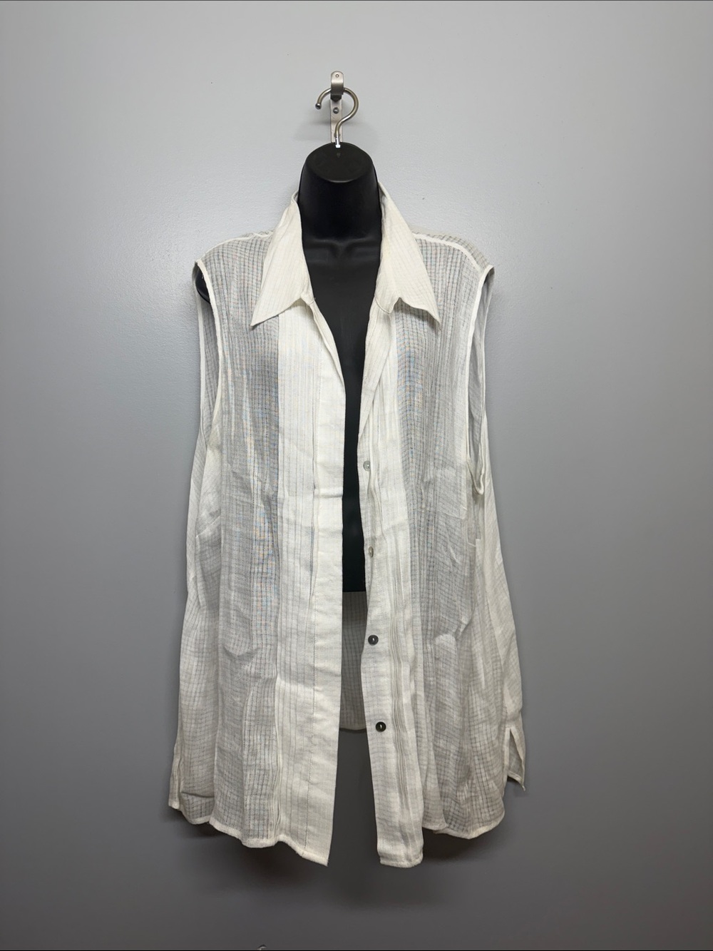 Edward Woman 100% Irish Linen White Textured Button Tunic Top